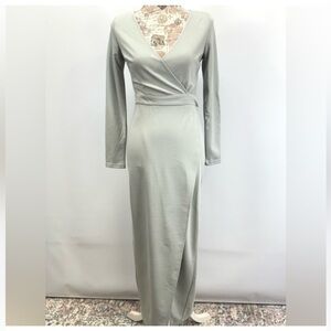 Kittenish Size Medium Elegant Green Gray Wrap Maxi Long Dress